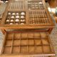 Large handcrafted coffee table in exotic wood + nesting tables.