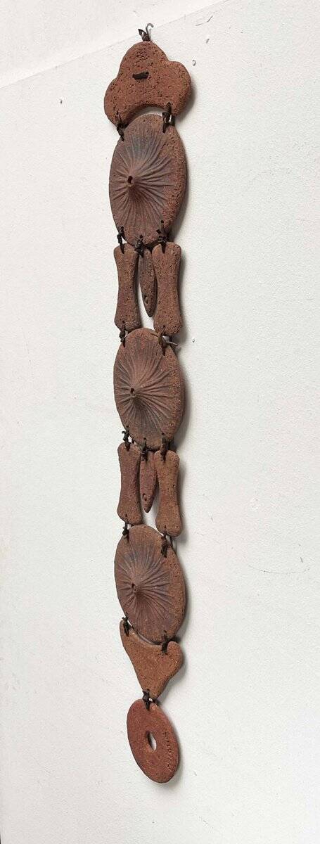 Wall suspension of Danish studio pottery in mid-century brutalist modernist style by Clara Helmich, 1979.