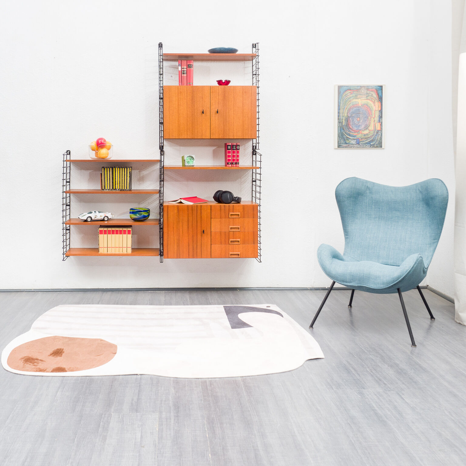Wall shelf, teak, 60s, two boxes