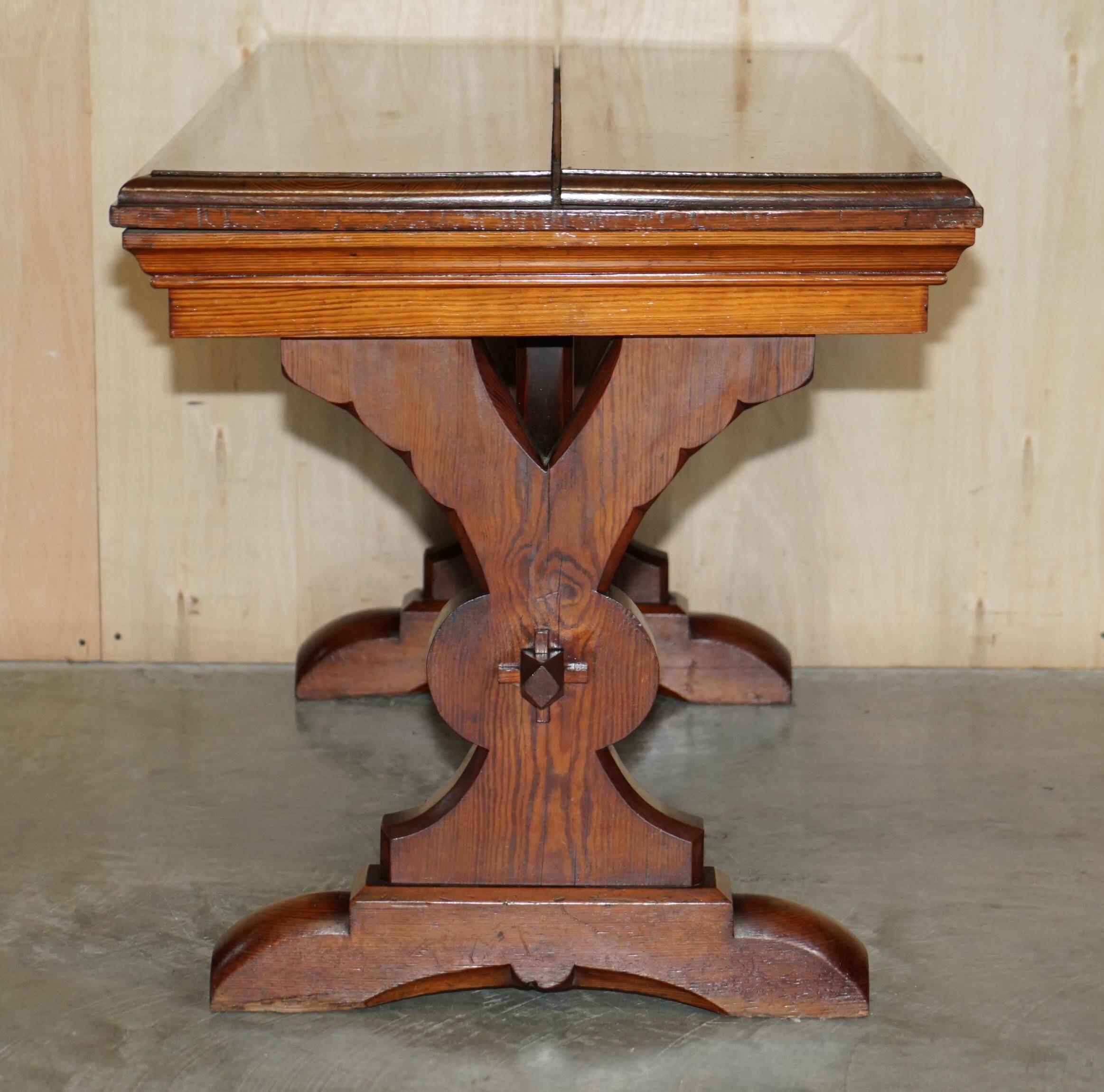 Victorian Gothic library table in antique oak