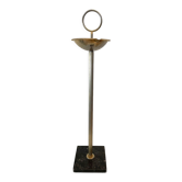 Cendrier sur pied vintage, années 70', métal doré, socle marbre