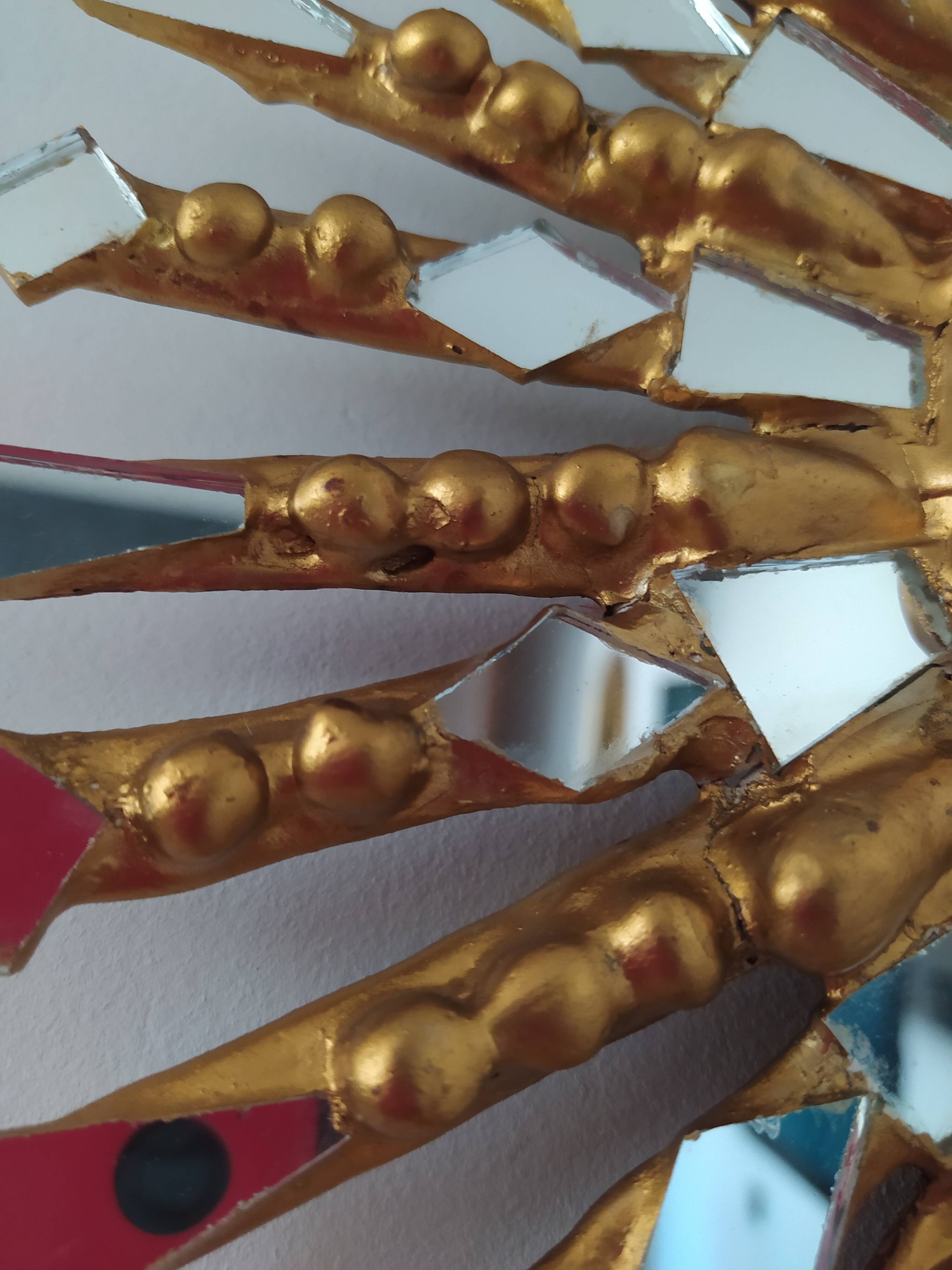 Golden wooden sun mirror 30cm