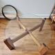 Wooden round table with glass top - Vintage