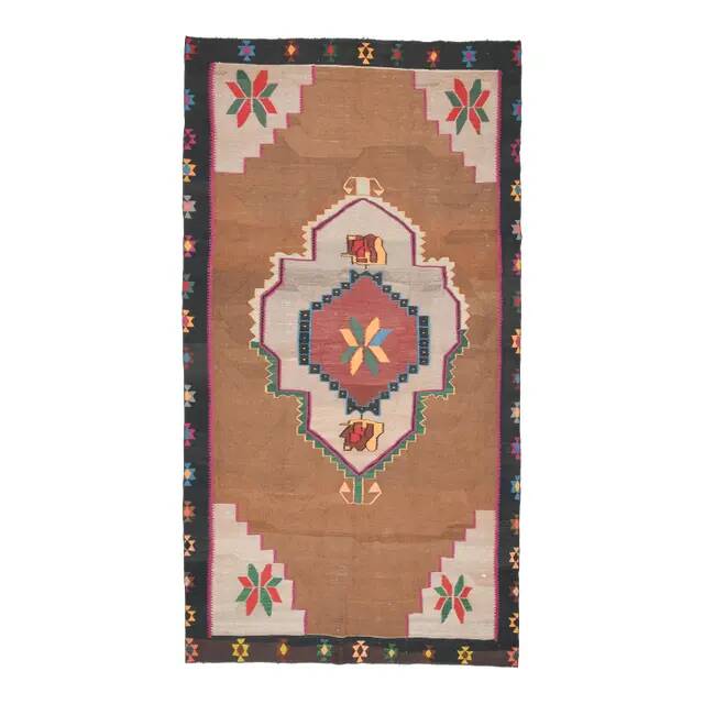 1970s vintage Turkish Oushak handmade wool cotton brown area rug 180x345