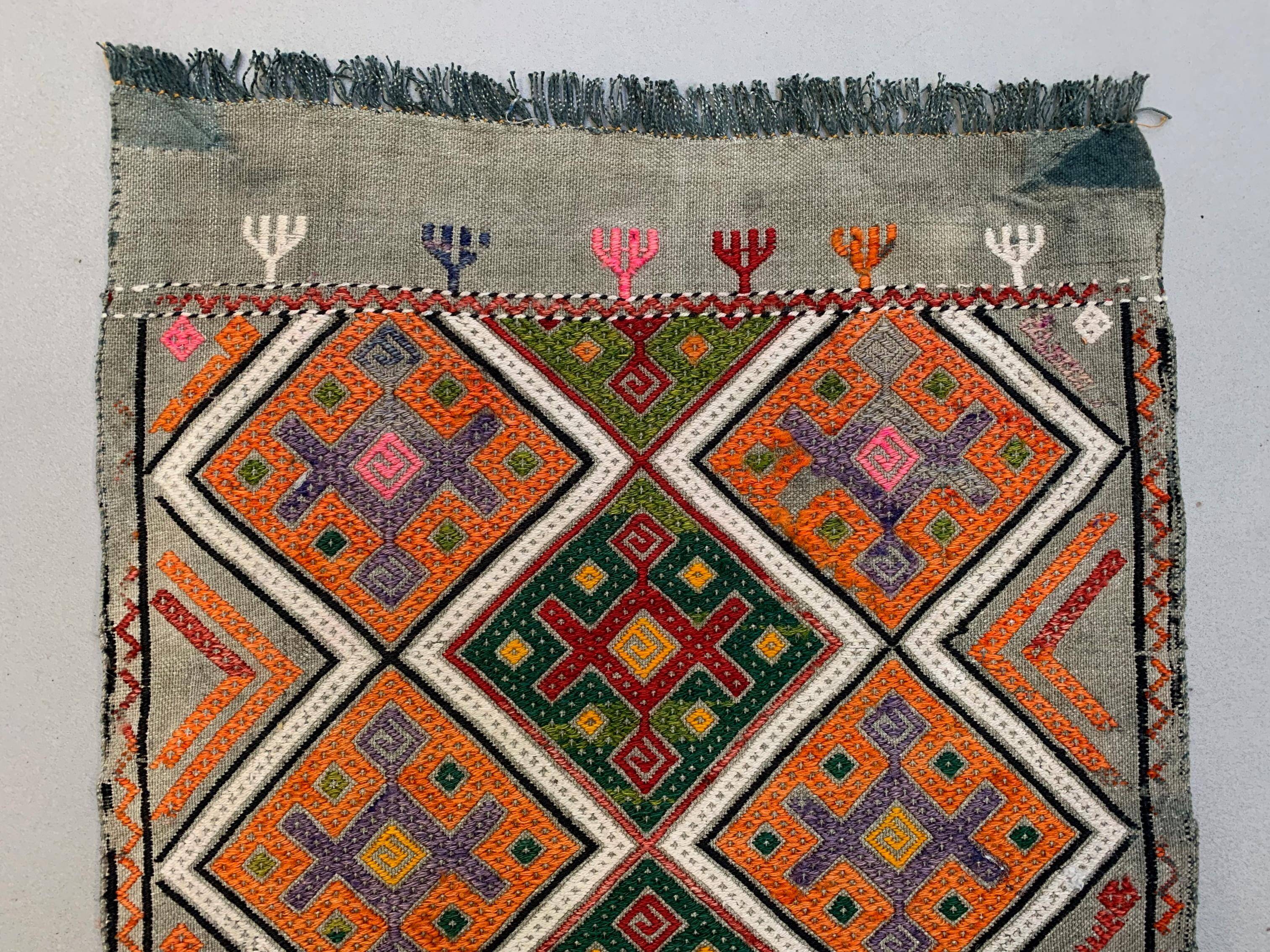 Vintage Turkish Mini Kilim 90x51 cm Wool Small Kelim Runner, shabby Chic