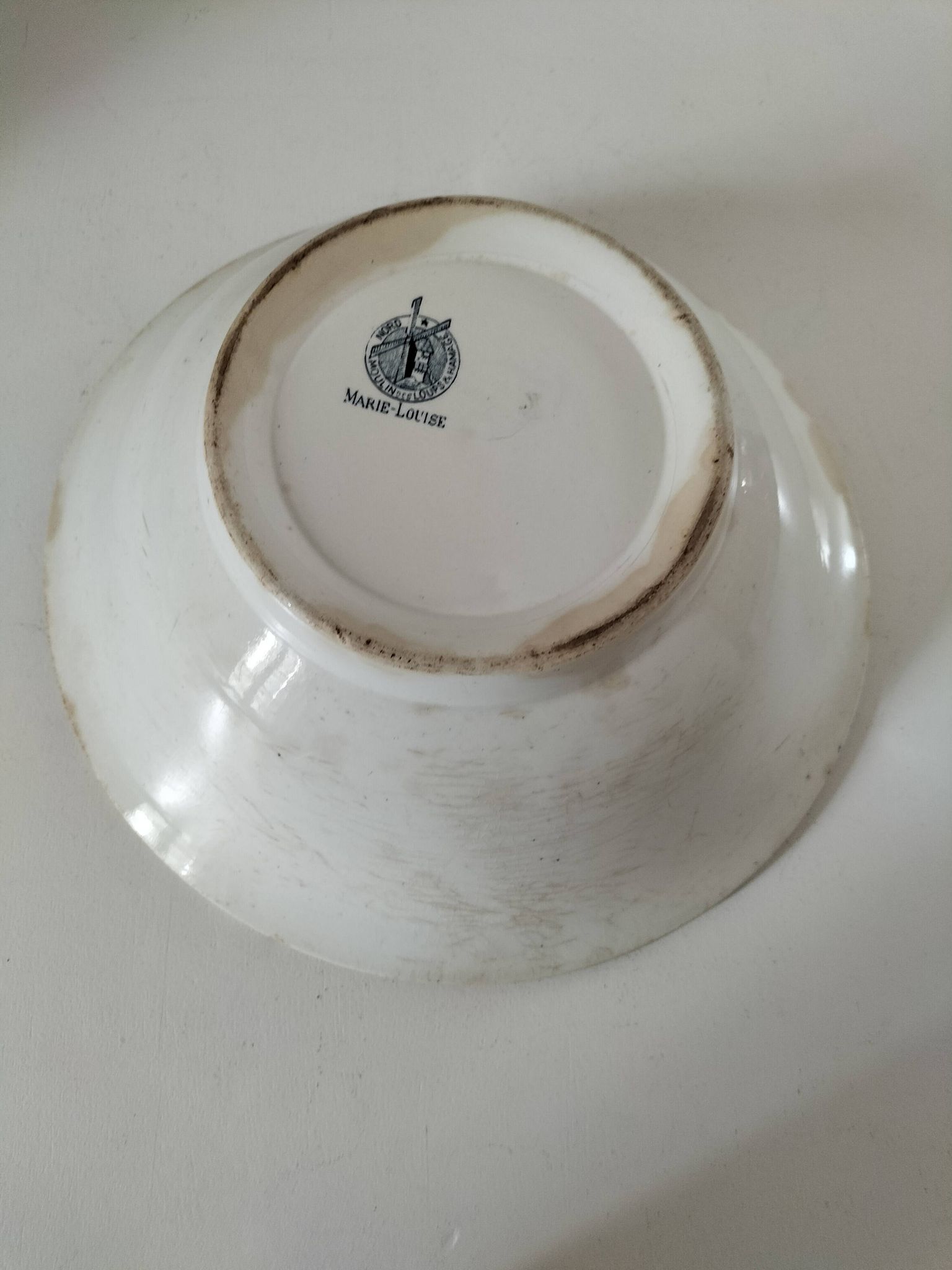 Antique salad bowl from Moulin des Loups, blue Marie-Louise pattern