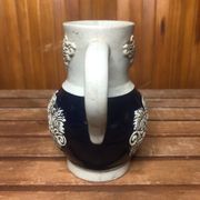 Old alsace ceramic pitcher gray blue vintage vines decor