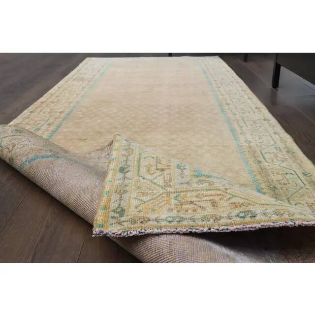 1970s Vintage Turkish Oushak Handmade Wool Cotton Orange Runner Rug 108x312