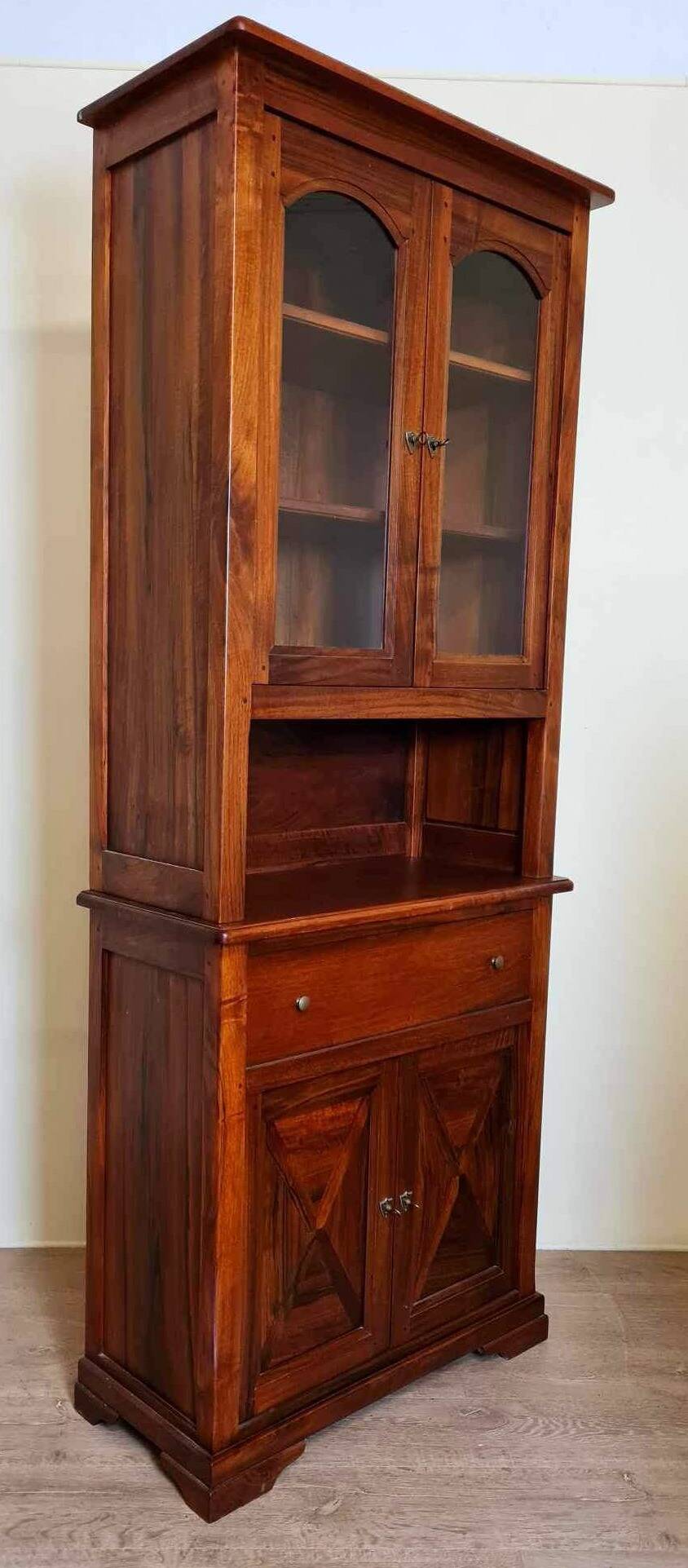 Vintage Louis Philippe style ceremonial bookcase in walnut