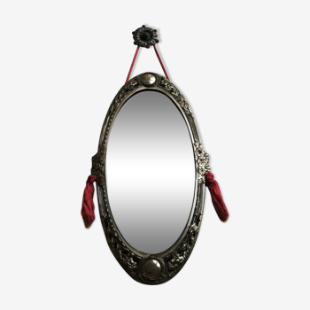 Cast iron art deco bevelled mirror - 39x21cm