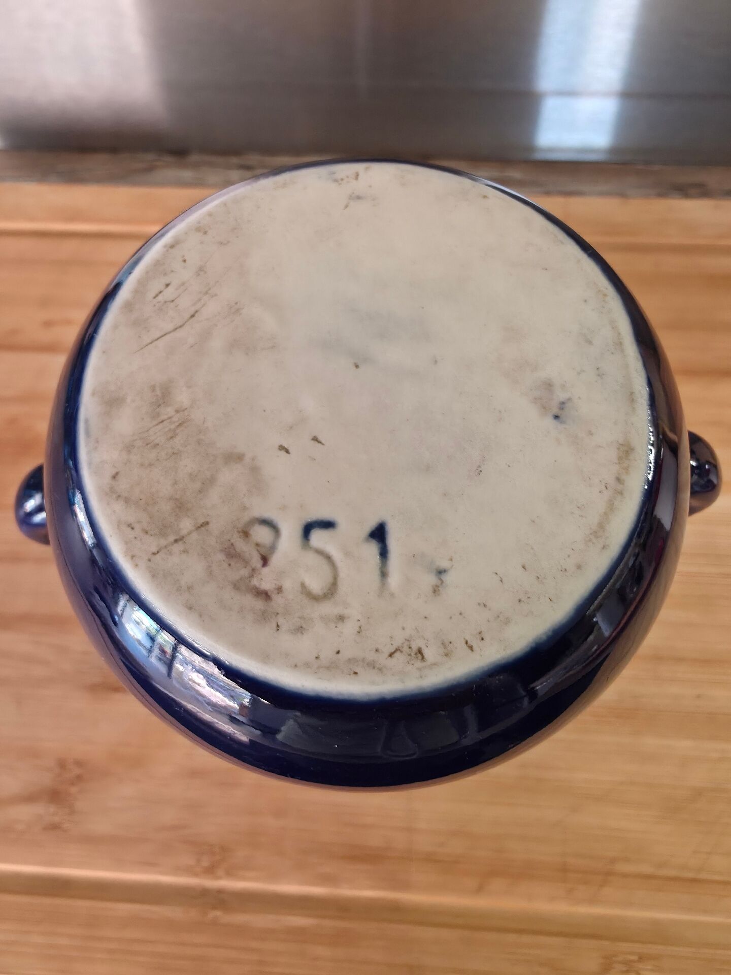 Antique Art Deco vase in blue flame stoneware, numbered 251.