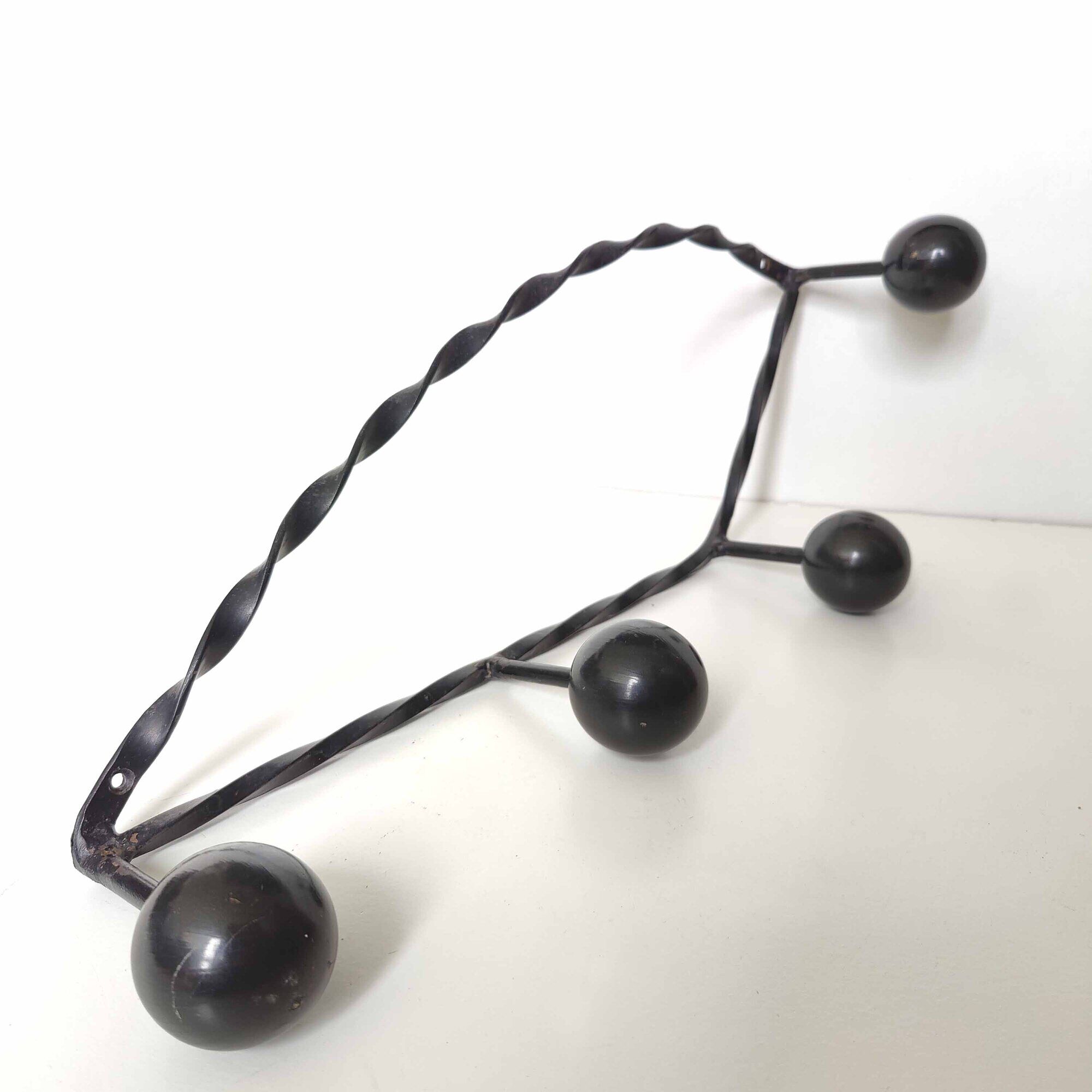 Vintage coat rack 1960 4 black ball hooks