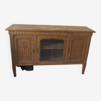 Console, shallow art deco sideboard in raw wood, 3 doors including 1 glass, 1 shelf.