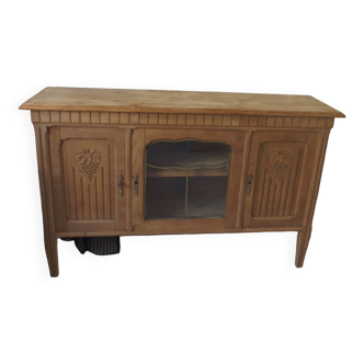 Console, shallow art deco sideboard in raw wood, 3 doors including 1 glass, 1 shelf.