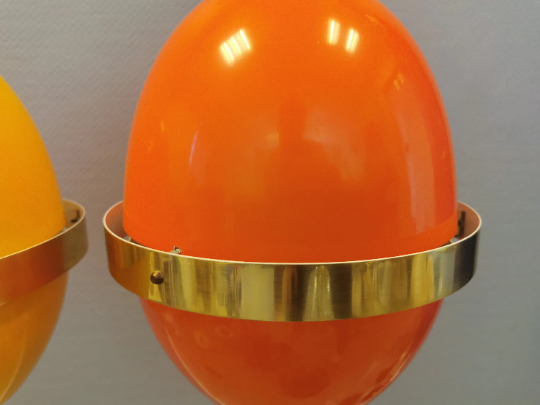 EXTREMELY rare LYFA Space Age lamps in thin lacquered metal with brass colored "ring" around.