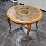 Table basse Louis XV en cannage traditionnel, années 1970