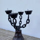 Brutalist iron and wood chain candle holder from the 1970s