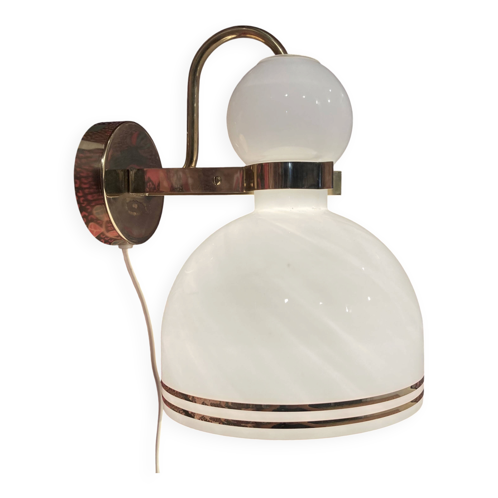 LARGE GLASS AND METAL WALL LIGHT SCANDINAVIAN DESIGN 1950.