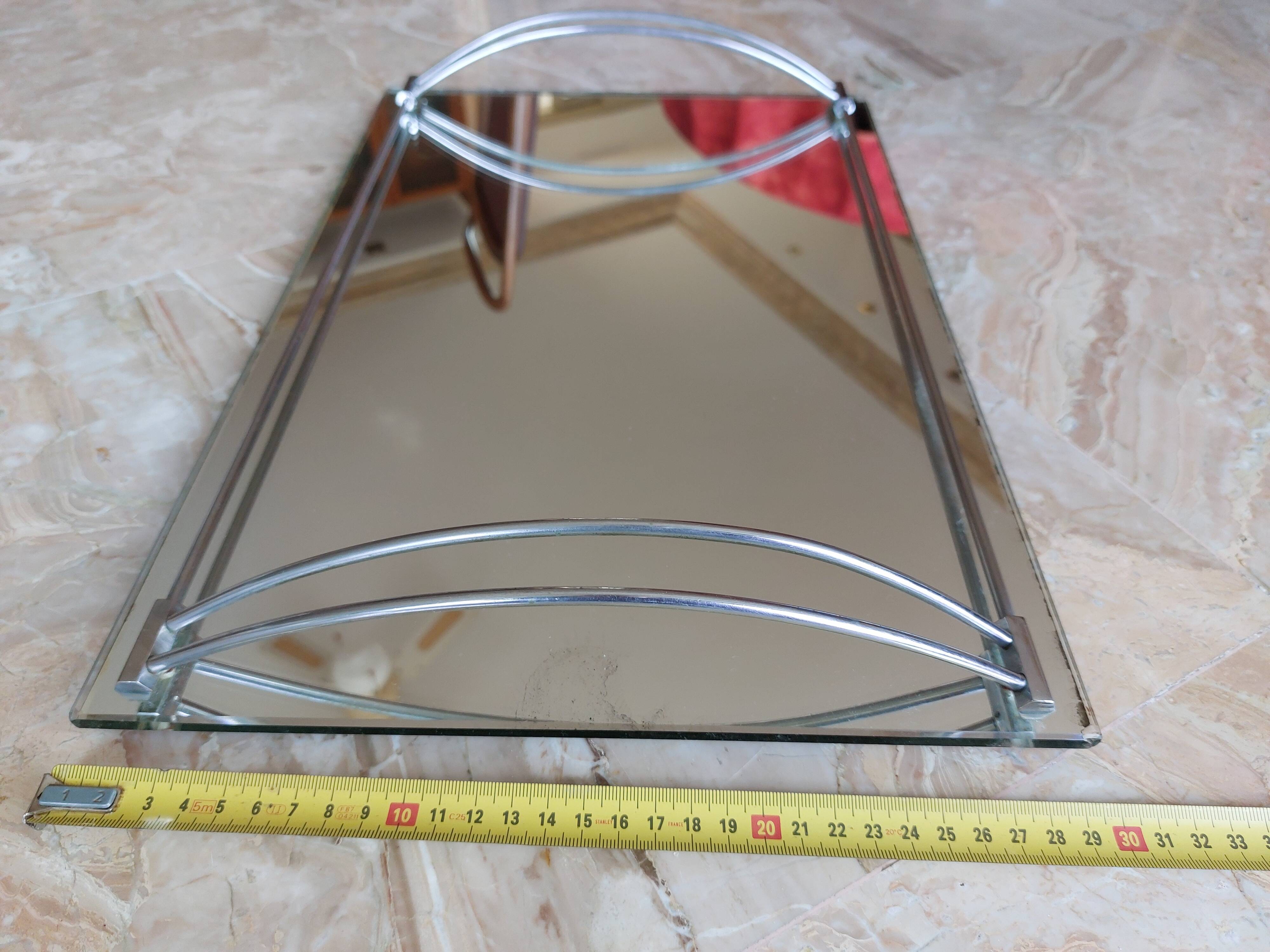 Plateau ancien miroir et chrome époque Art Déco 1930