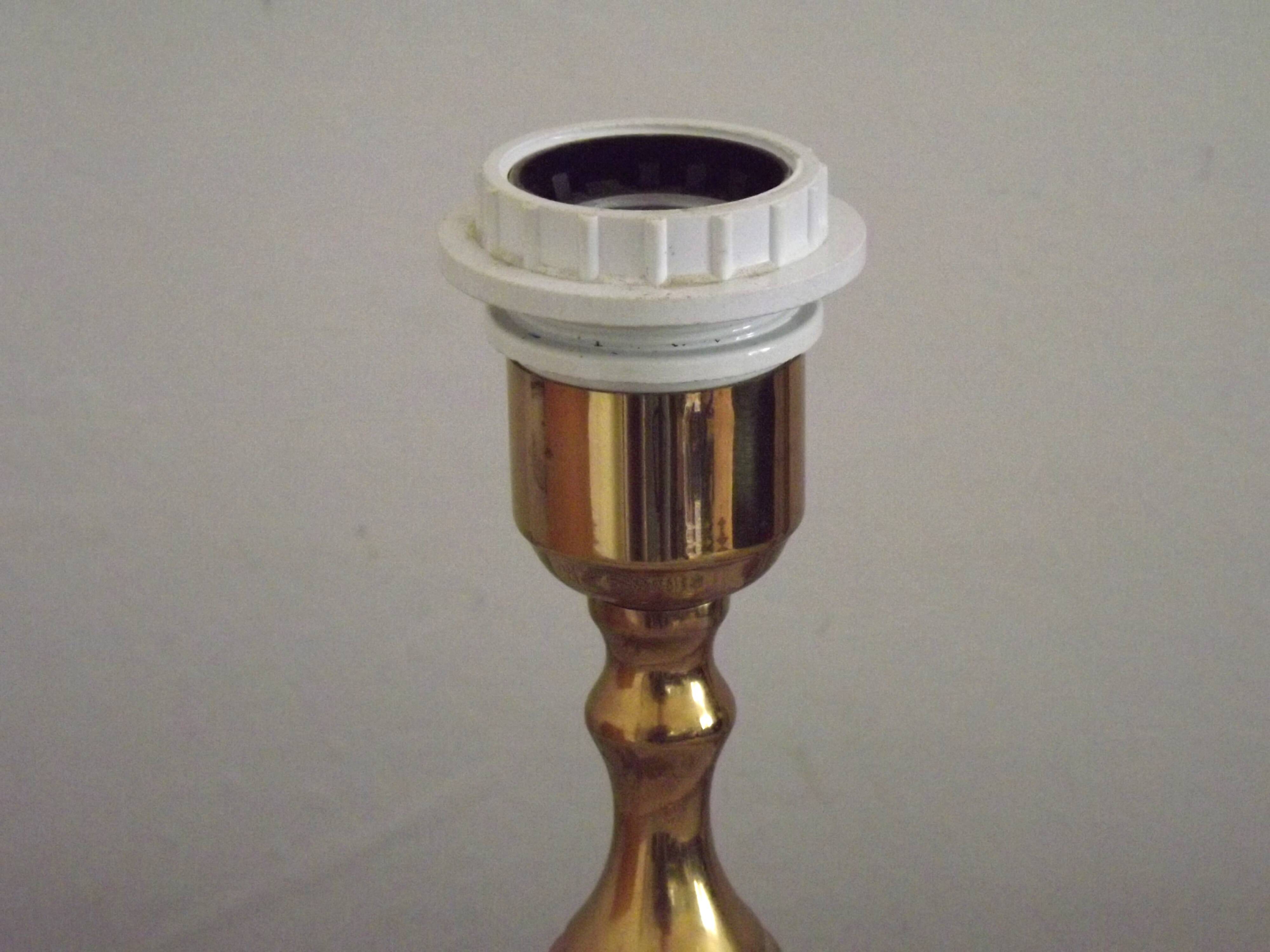 Vintage French Round Brass Table Lamp With Beige and Gold Shade