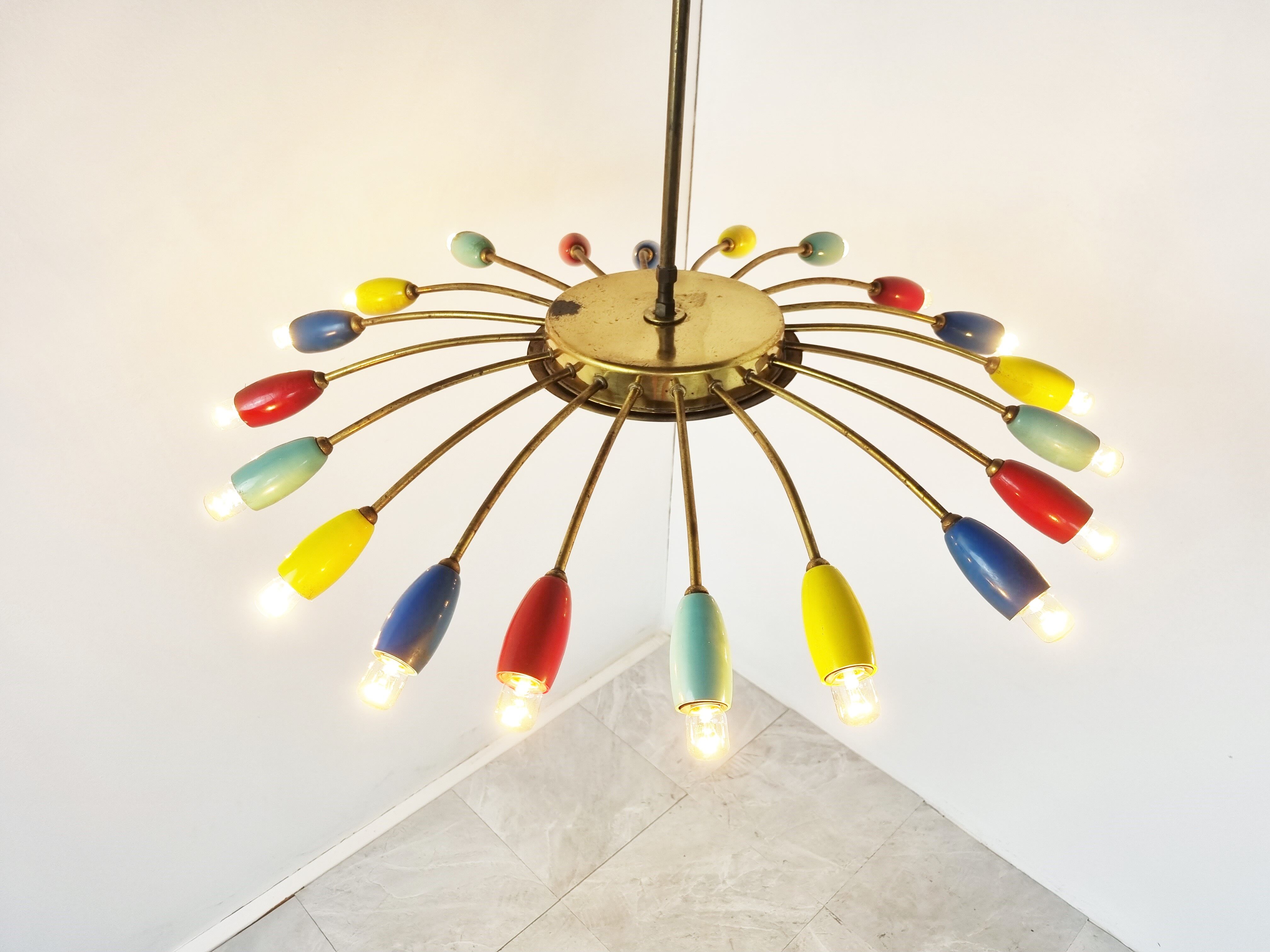 XL brass spider chandelier, 1950s