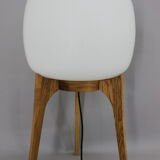 1970s upcycled glass and oak lamp