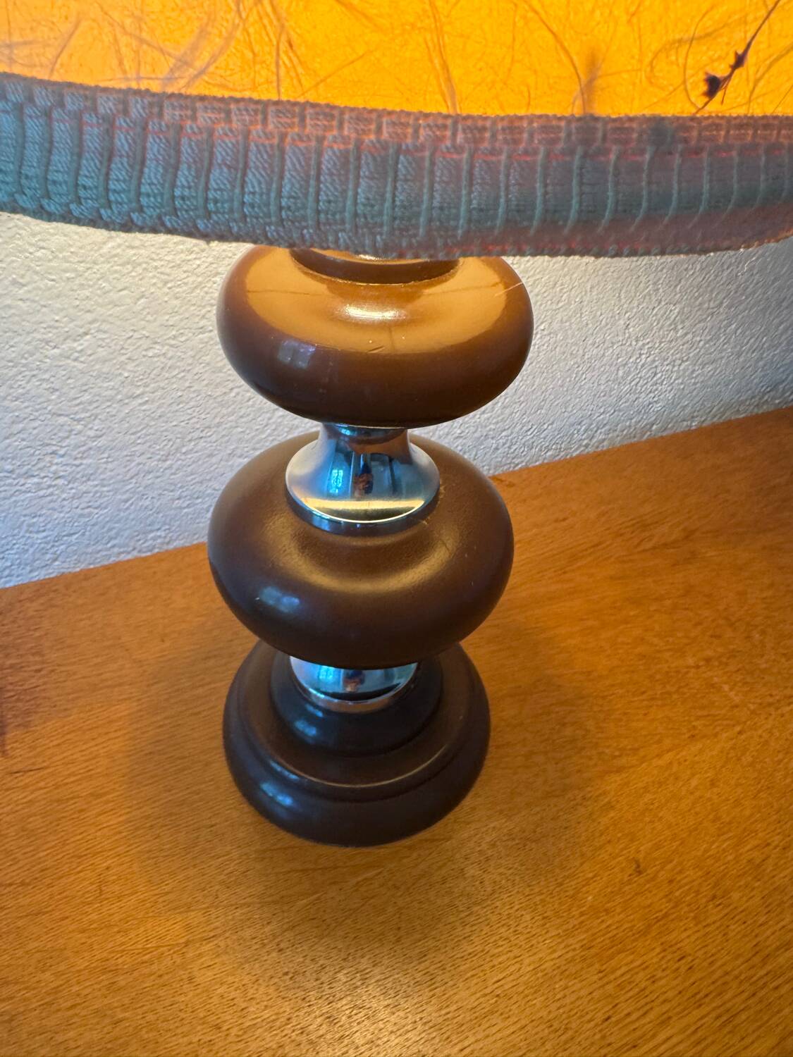 70s wooden chrome flower lamp