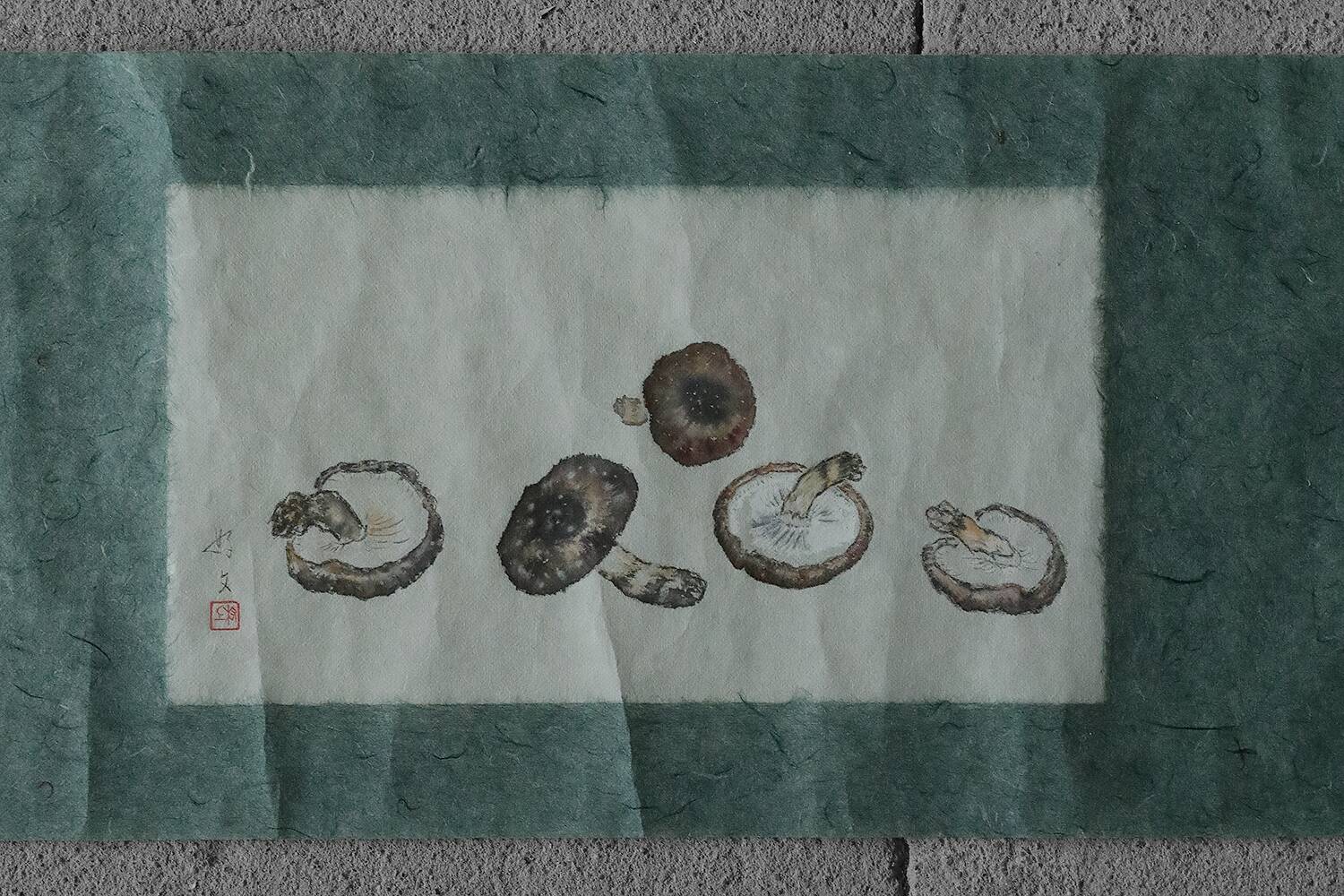 Japanese painting, Svampar, Mixed technique on artistic fabric, Denmark