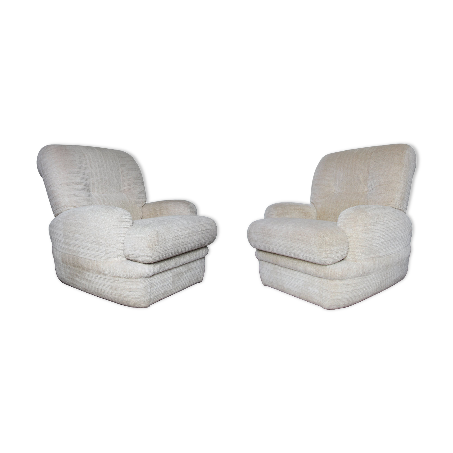 Pair of vintage armchairs in cream corduroy