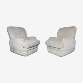 Paire de fauteuils vintage en velours côtelé crème
