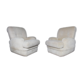 Pair of vintage armchairs in cream corduroy