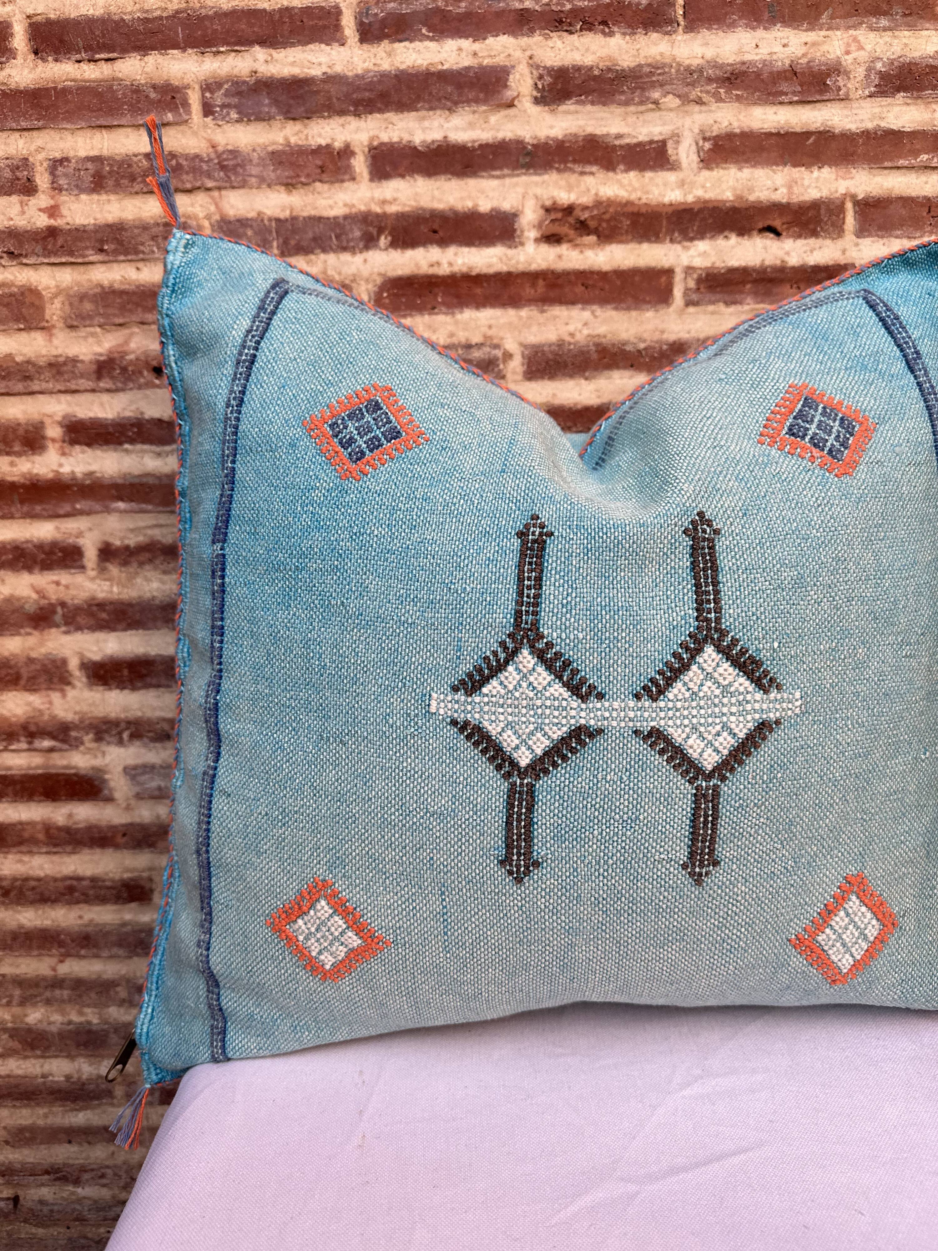 Handmade Moroccan silk cushion cover, cactus pattern