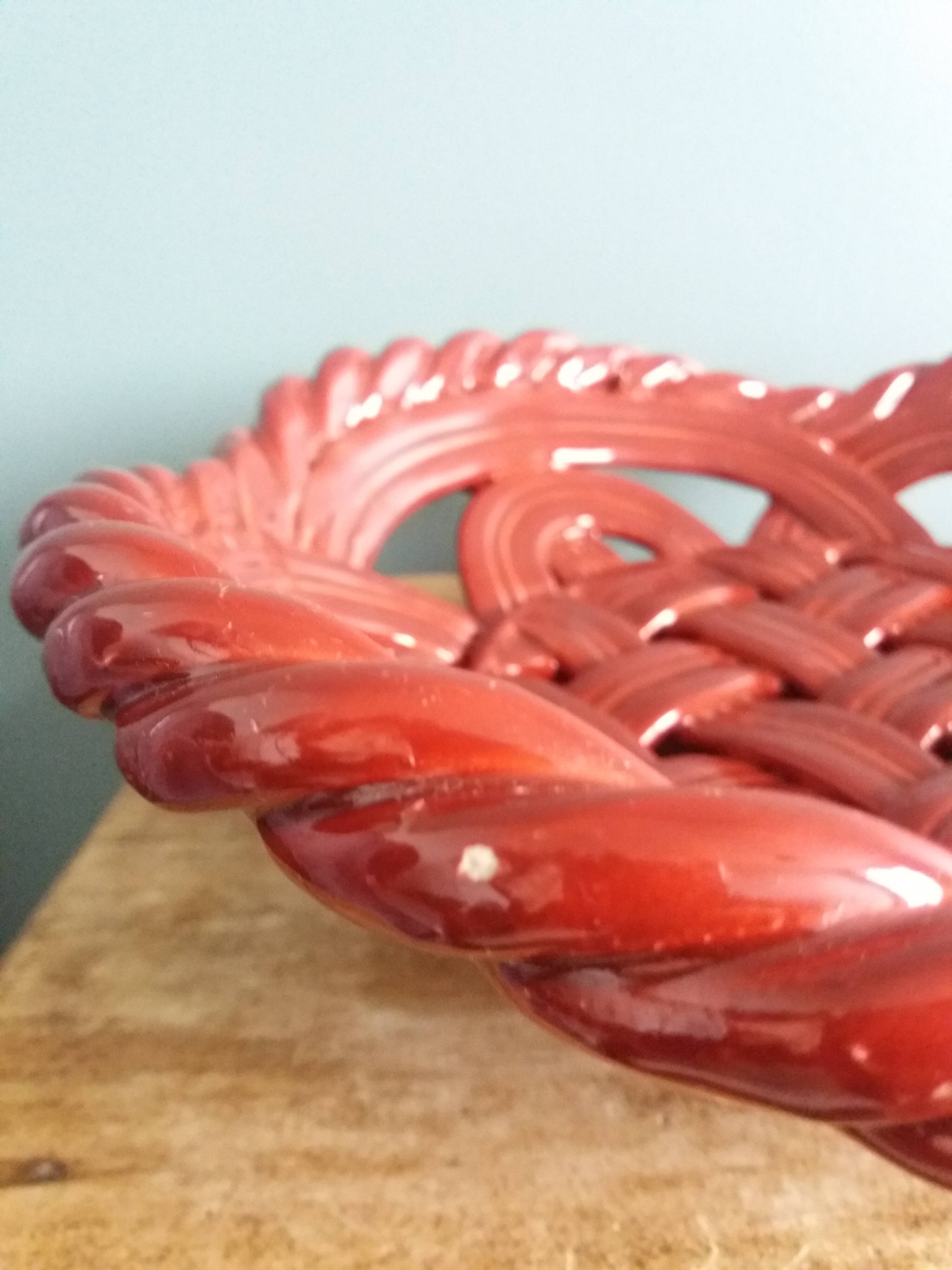 Fruit bowl, woven ceramic basket, Vallauris