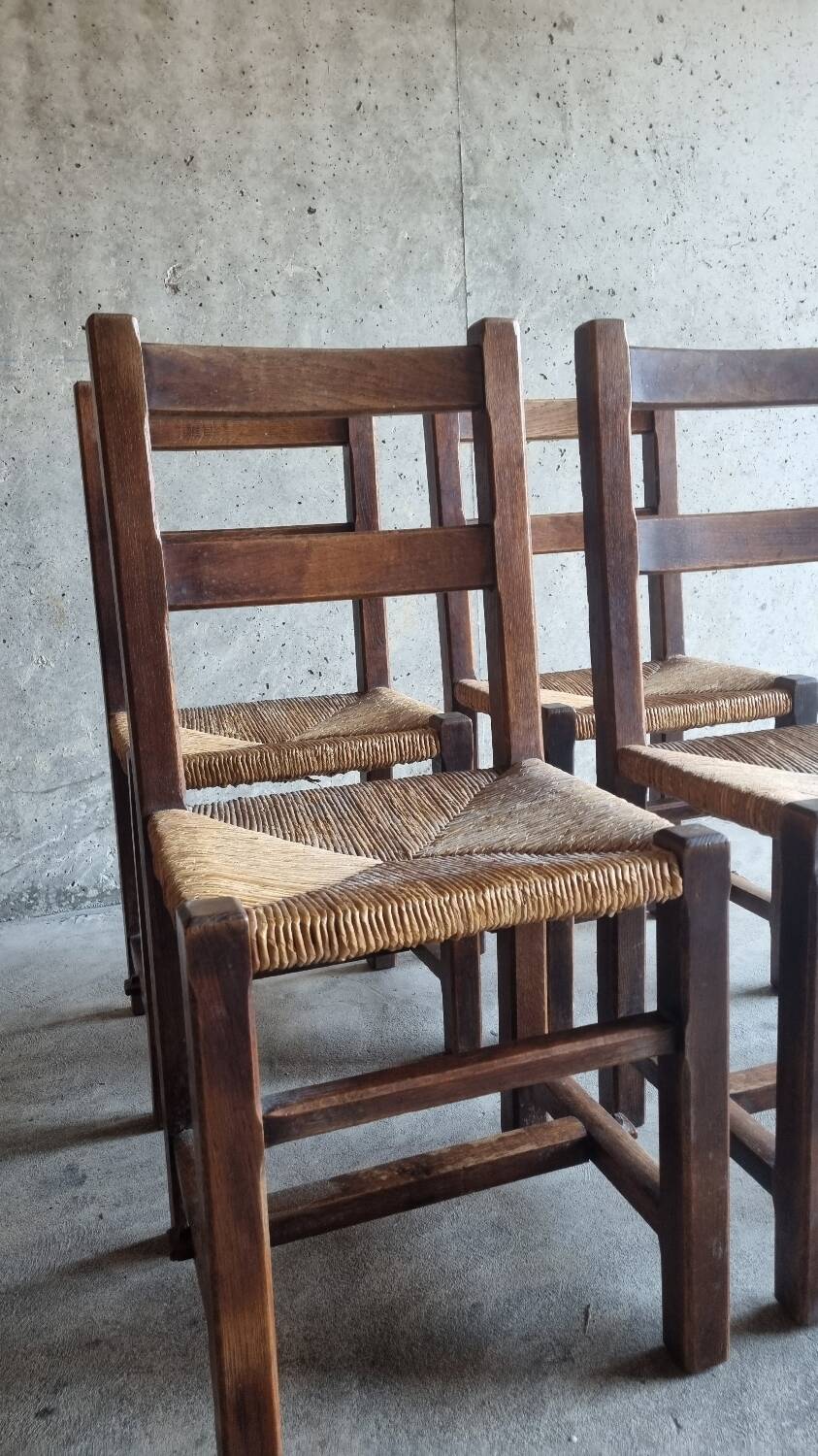 Set 4 chaises brutalistes paillees