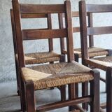 Set of 4 brutalist straw chairs