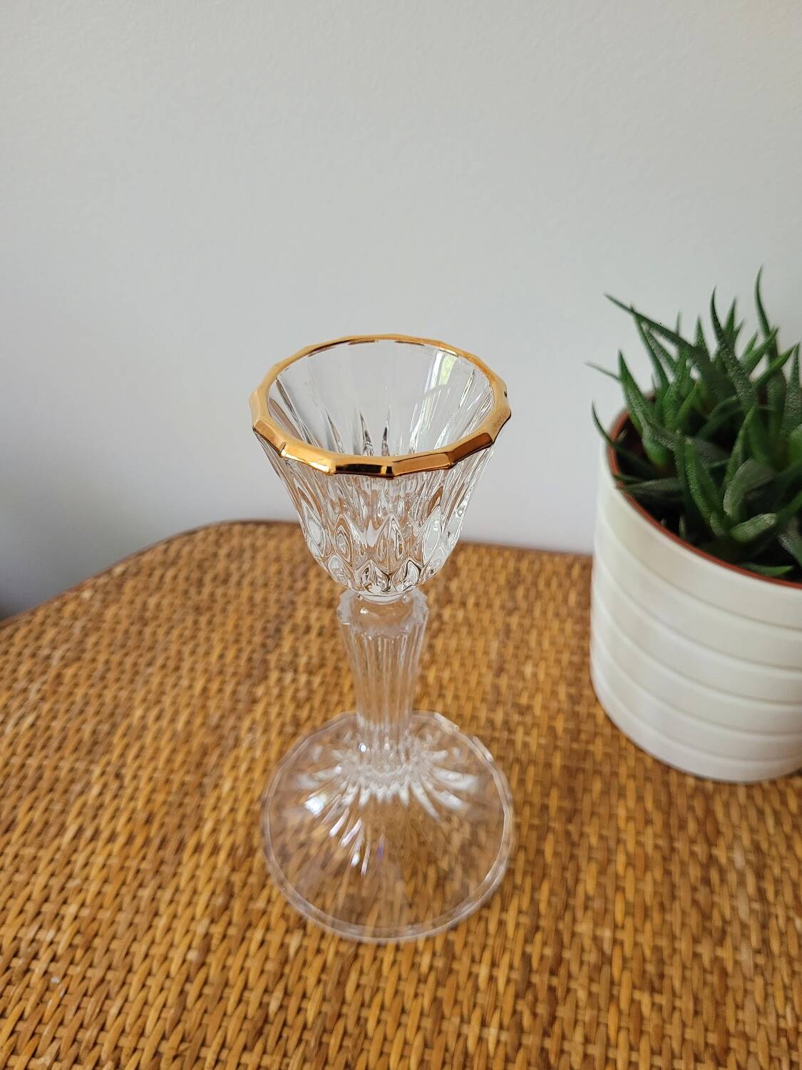 Crystal candlestick with golden rim