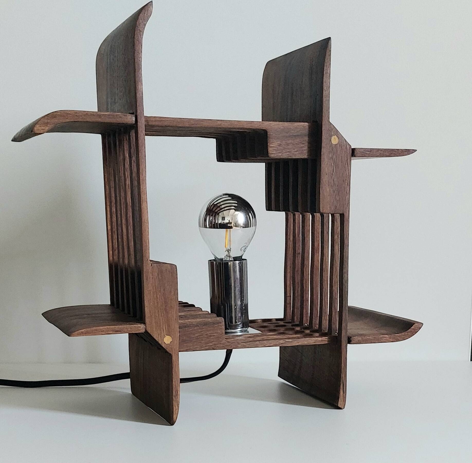 Vintage solid teak lamp