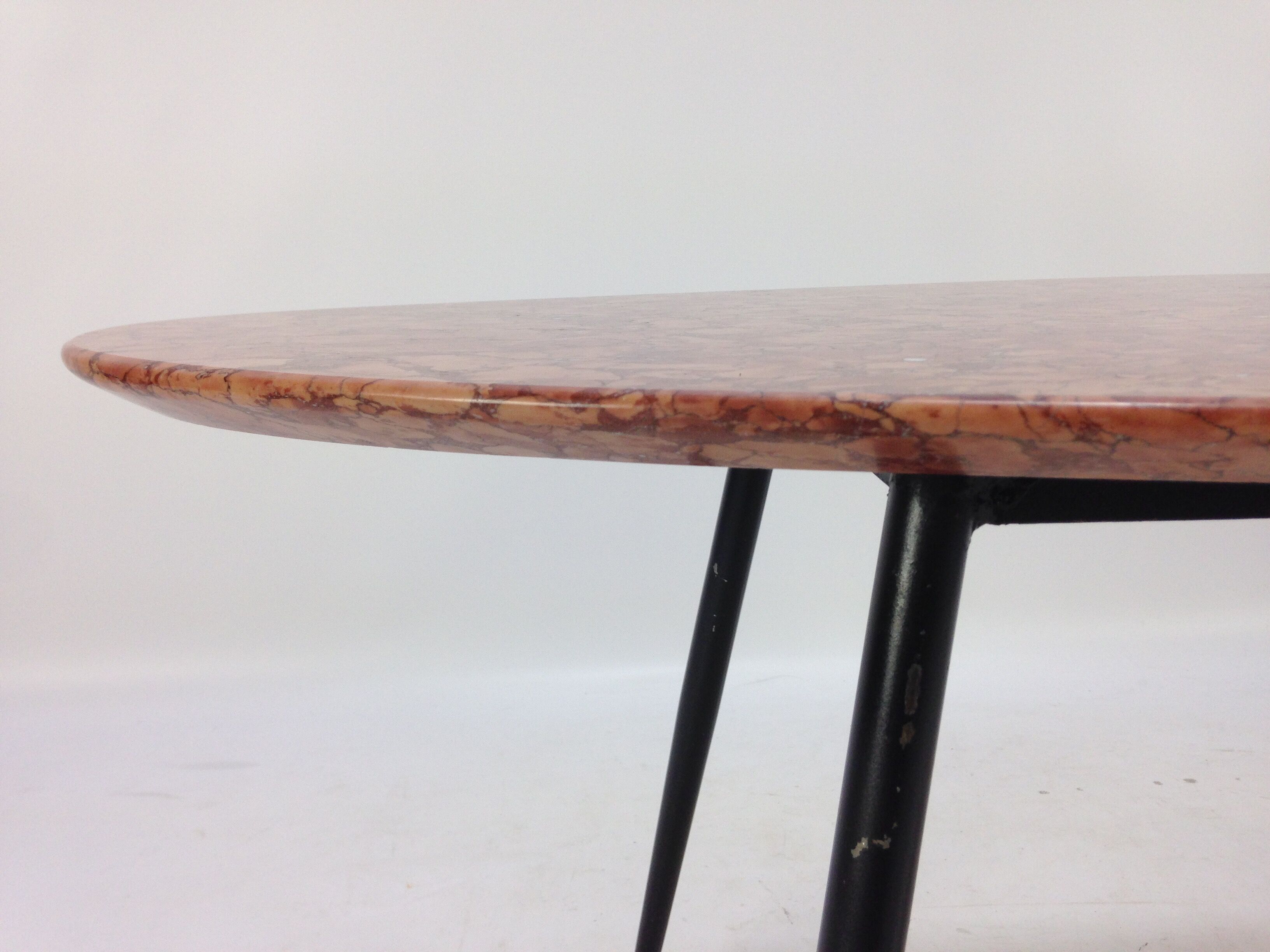 Italian Midcentury Coffee Table with Marble Top and Brass Feet, 1950s
