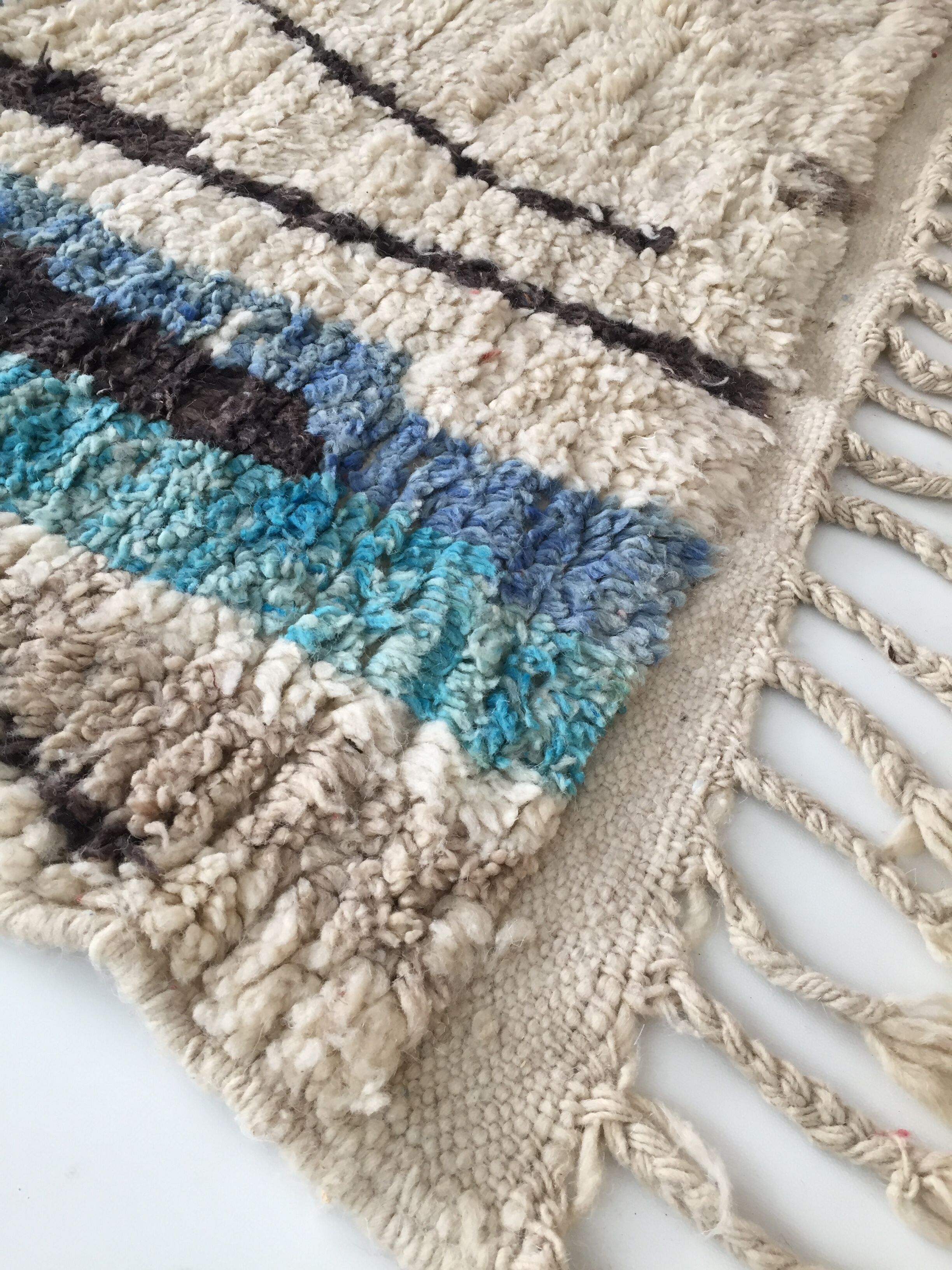 Moroccan Berber carpet Boujaad ecru with colorful patterns 228x157cm