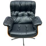 Vintage armchair in leather and rosewood inspired by Martin Stoll design 1970