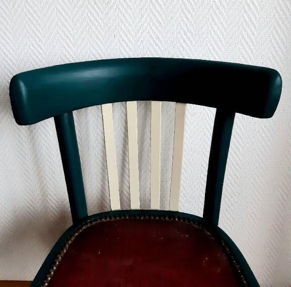 Pair of vintage emerald green bistro wooden chairs