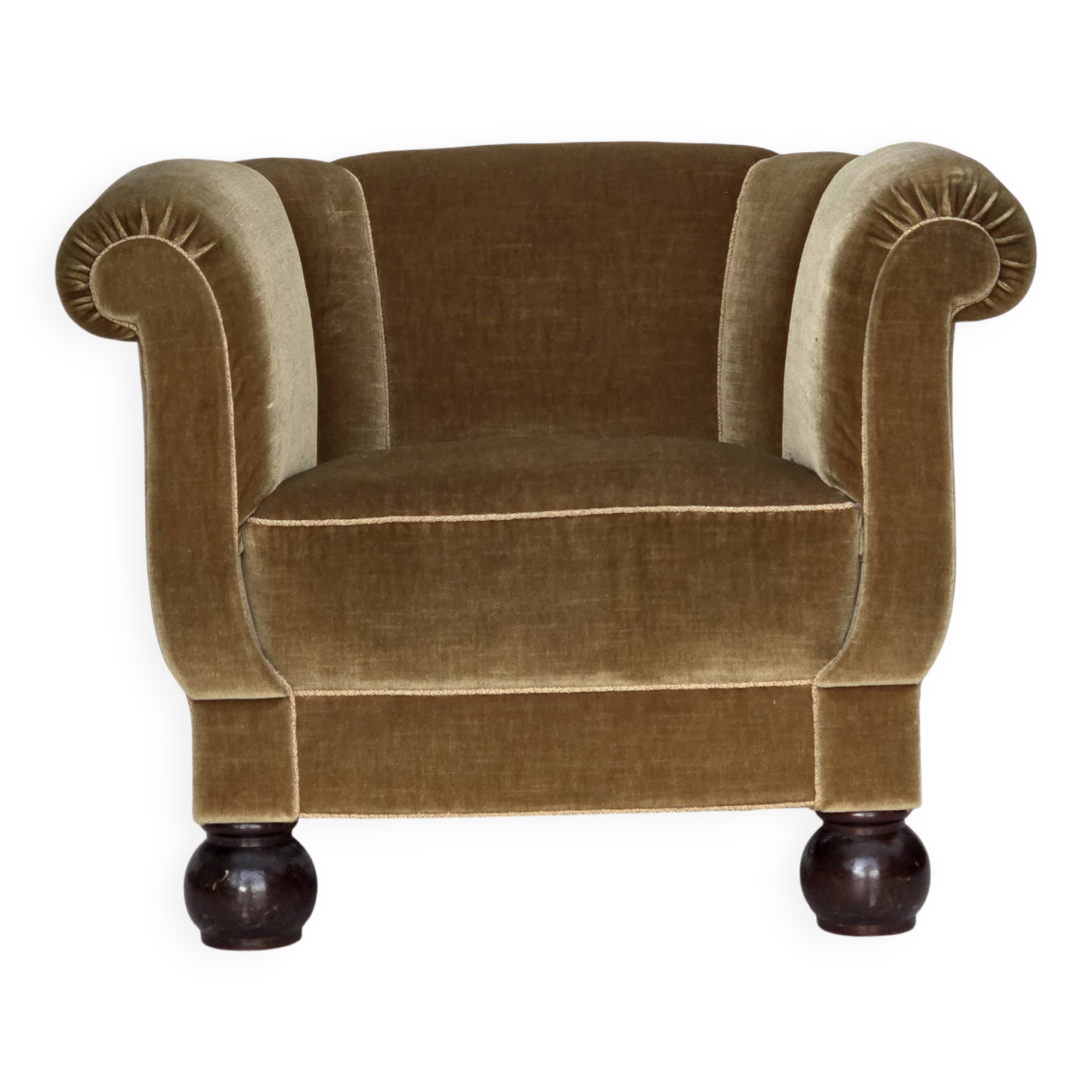 Fauteuil danois en velours vert clair et chêne, années 1960