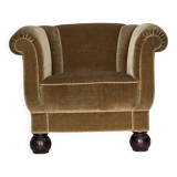 Fauteuil danois en velours vert clair et chêne, années 1960