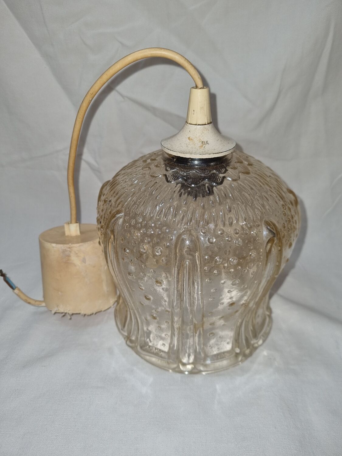 Vintage glass pendant lamp from 1970