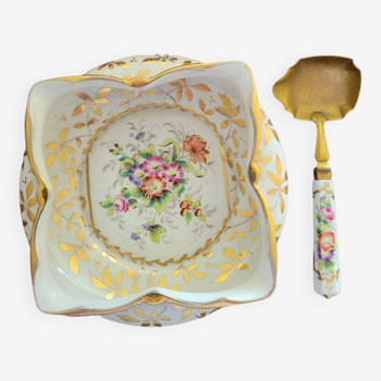 Plat creux et cuillère en porcelaine