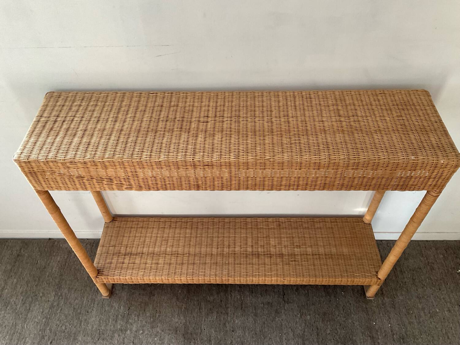 Wood and woven wicker console