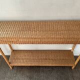 Wood and woven wicker console