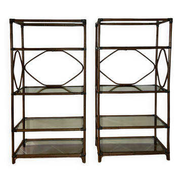 Rattan and smoked glass shelves, 60s.