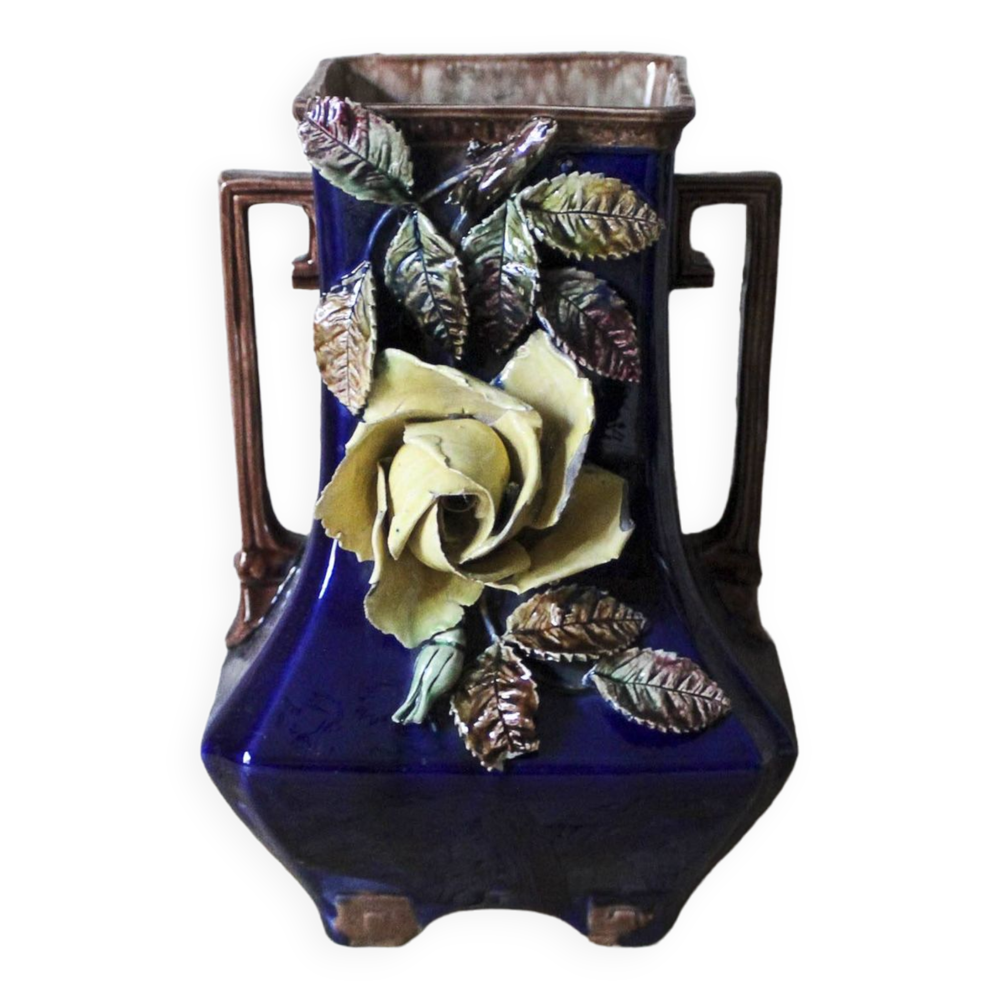 Slip vase decorated with flowers