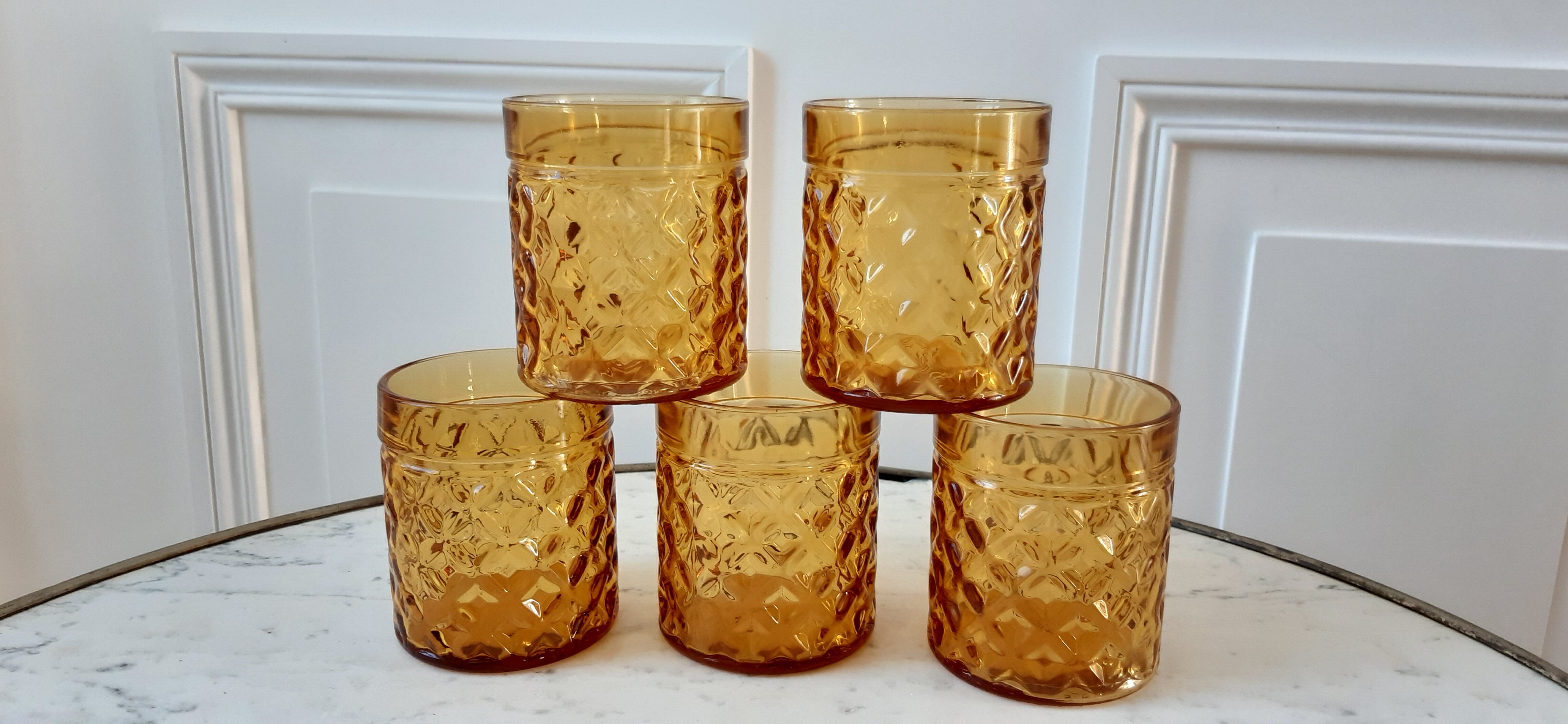 Set of 5 amber whisky glasses 70s